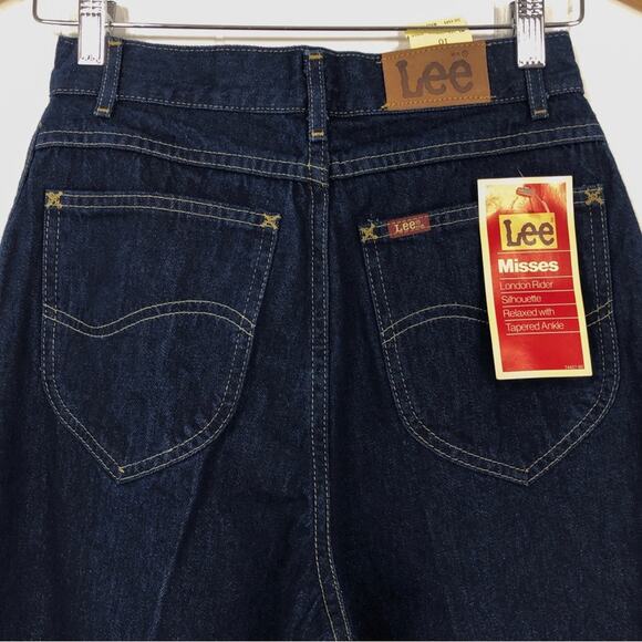 Lee VTG 80s Relaxed Tapered Ankle Pleated Jean Deadstock Size 10 Dark Blue - Picture 7 of 15
